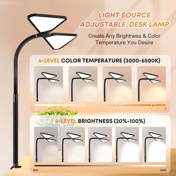 Supper Bright Clamp-On Gooseneck Desk Lamp LED Study Light with Flexible Arms, 5 - Picture 3 of 5